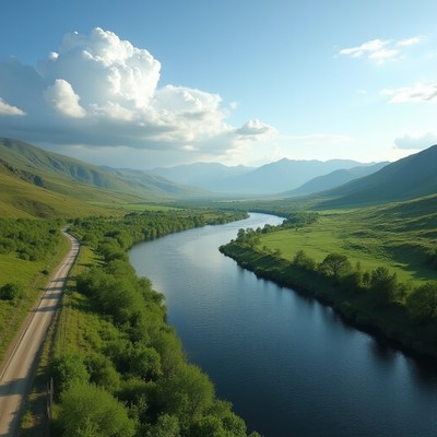 River winding through green hills