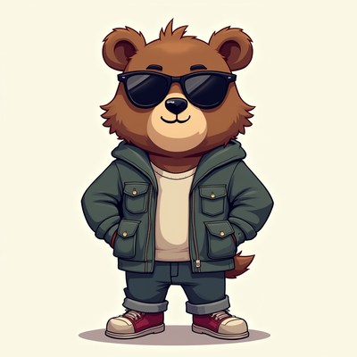 Stylish bear in sunglasses and jacket