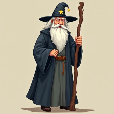 Wizard with staff and stars