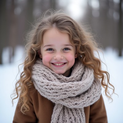 Smiling girl in winter forest