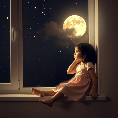 Girl gazes at moonlight night