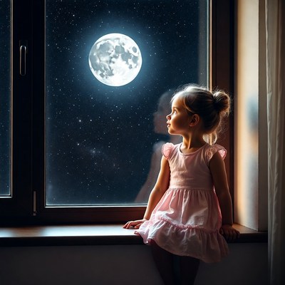 Child gazing at the moon