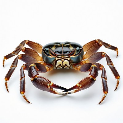 Crab with open claws on white background