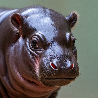 Young hippo in close view