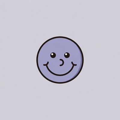 Purple smiley face drawing on plain background
