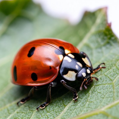 Ladybug on a green leaf