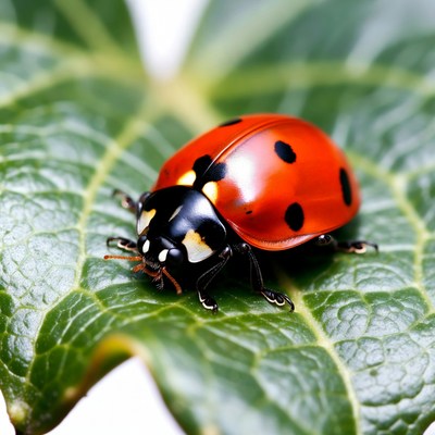 Ladybug on a green leaf