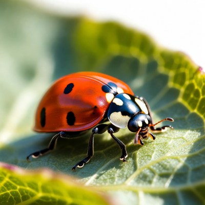 Close view of ladybug on leaf