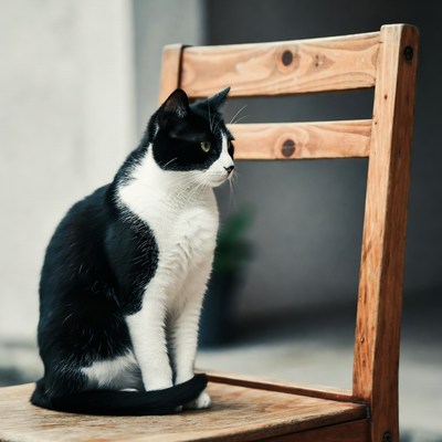 Cat sitting on a wooden chair