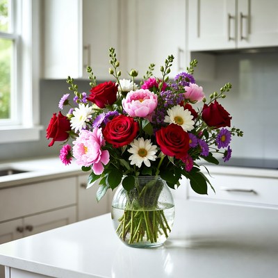 Bright bouquet on kitchen table