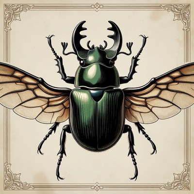 Beetle with wings on plain background