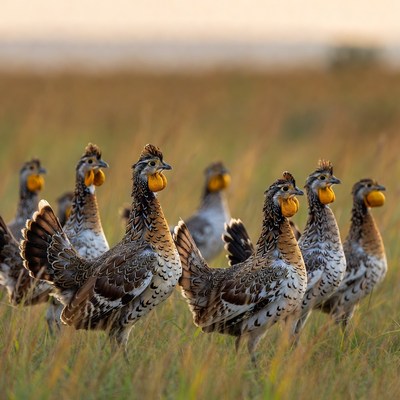 Group of birds in a grassy field