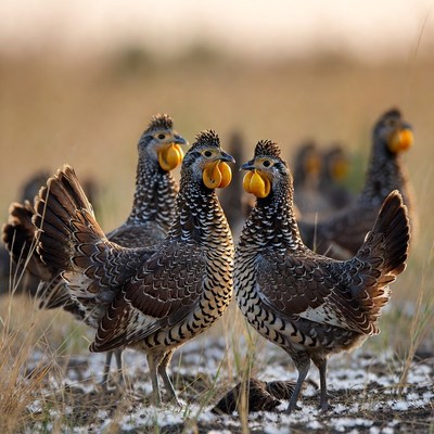 Birds displaying in open field