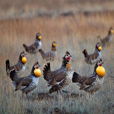 Birds displaying in open field
