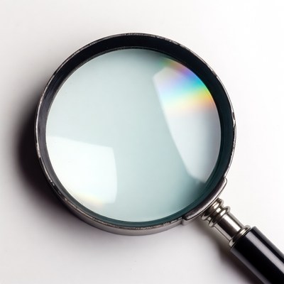 Magnifying glass on white surface