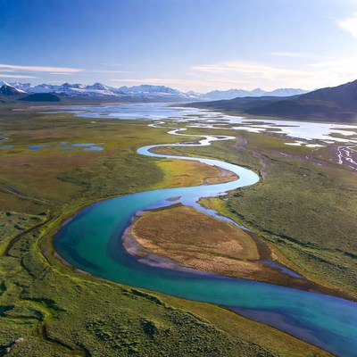 Winding river and landscape from above
