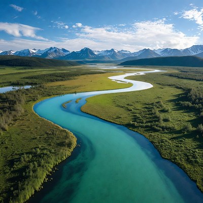 Winding river in green landscape