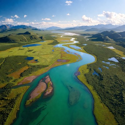 Winding river in open landscape