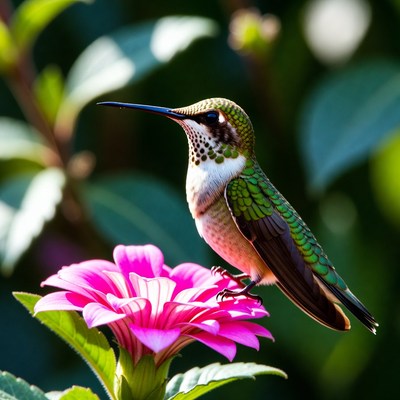 Hummingbird resting on flower