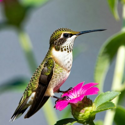 Hummingbird perched on a flower