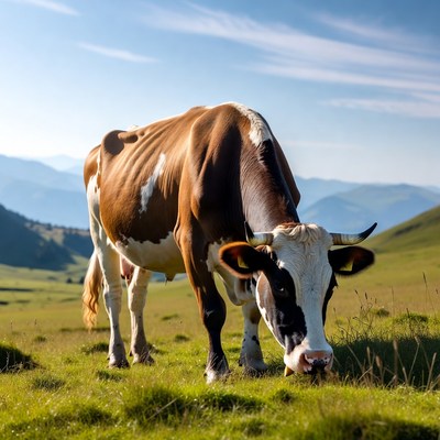 Cow grazing in open field