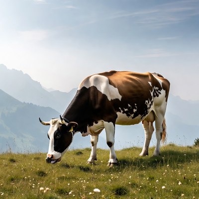 Cow grazing in mountainous landscape