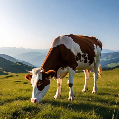 Cow grazing in a green field
