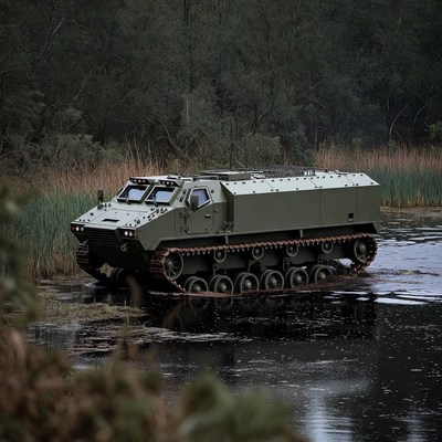 Military vehicle in wetland area