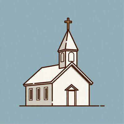 Church building with a steeple and cross