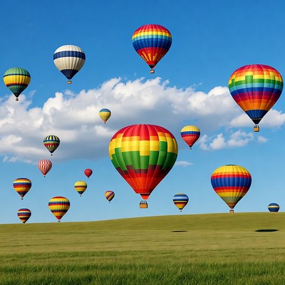 Colorful hot air balloons in sky