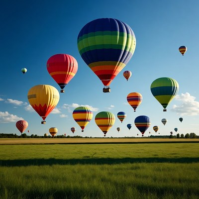 Colorful hot air balloons in sky