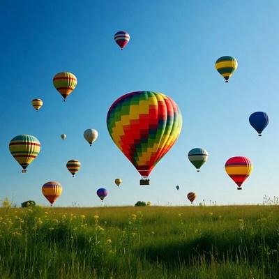 Hot air balloons fill the sky