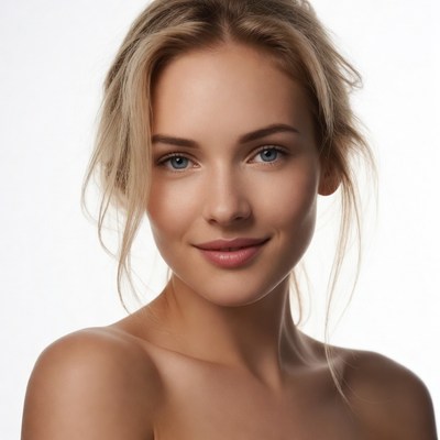 Model poses for studio portrait