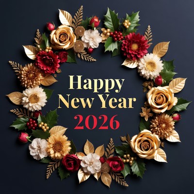 New year 2026 floral wreath design