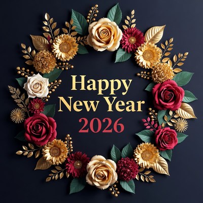 Festive flower wreath for new year