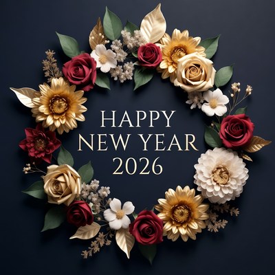 New year 2026 floral wreath