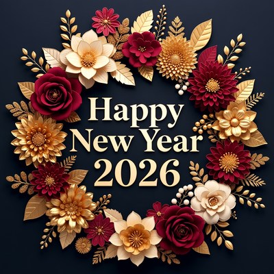 New year 2026 flower wreath design