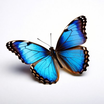 Butterfly with blue wings on white background