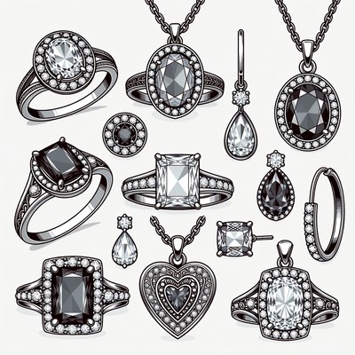 Collection of black and white jewelry pieces