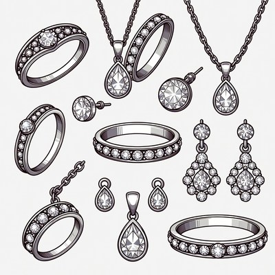 Jewelry collection with rings and earrings