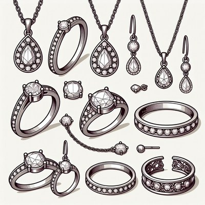 Jewelry collection with gems and silver