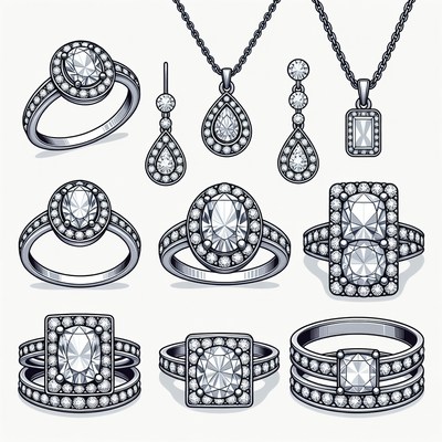 Various jewelry designs with gems and stones