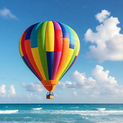 Hot air balloon over the ocean