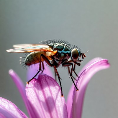 Fly sitting on a purple flower