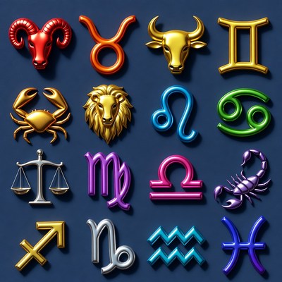Zodiac signs displayed on a blue background