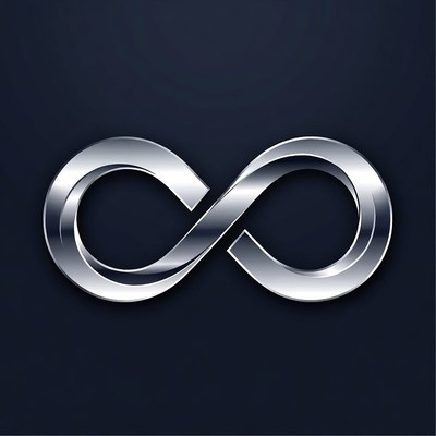 Metallic infinity symbol on a dark background