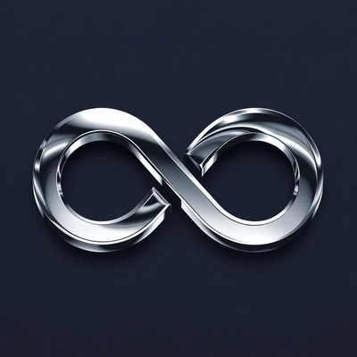 Metallic infinity symbol on dark background