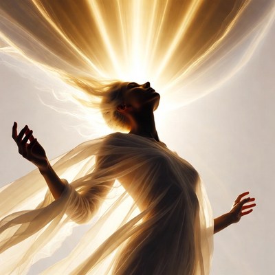 Woman in flowing fabric with light