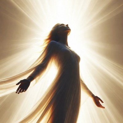 Woman in light against dark background