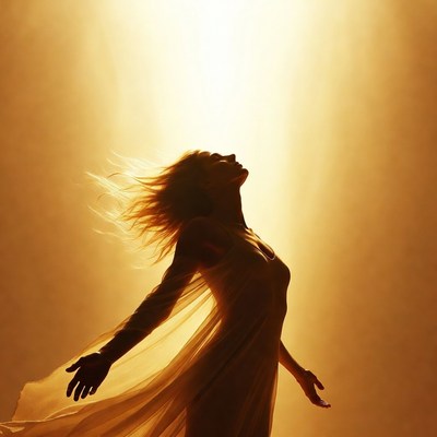 Woman in sunlight with flowing hair